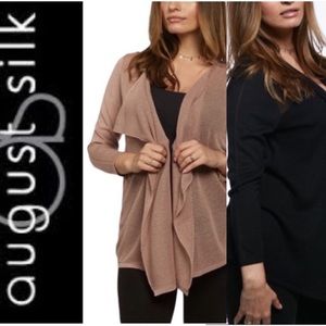 All Season Ruffle Front Cardigan Open Drape Front Black August Silk Knit Sweater